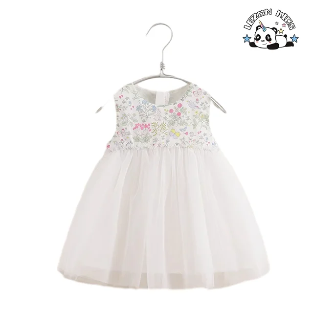 LEZONKIDS - Vestido de princesa de tule personalizável por atacado para meninas pequenas, sem mangas, estampado com flores para crianças de 2 a 14 anos